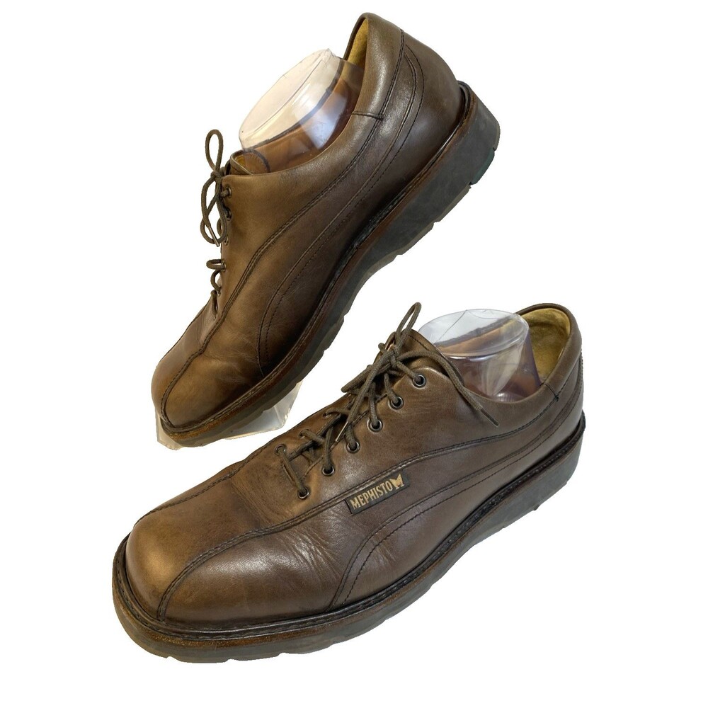 Mephisto Men Leather Walking Casual Shoes Brown Size 11 Shock Absorbing Sole